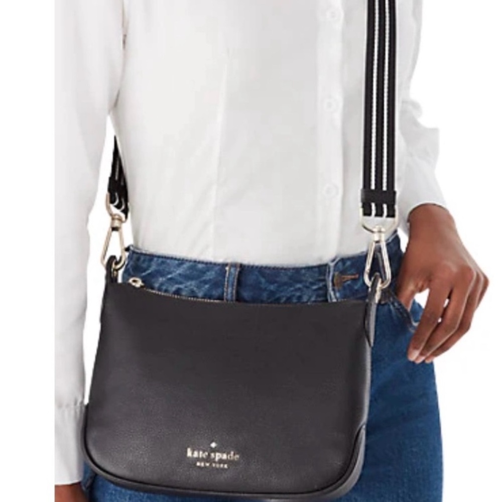 Kate Spade Black Crossbody Bag with Striped Strap
